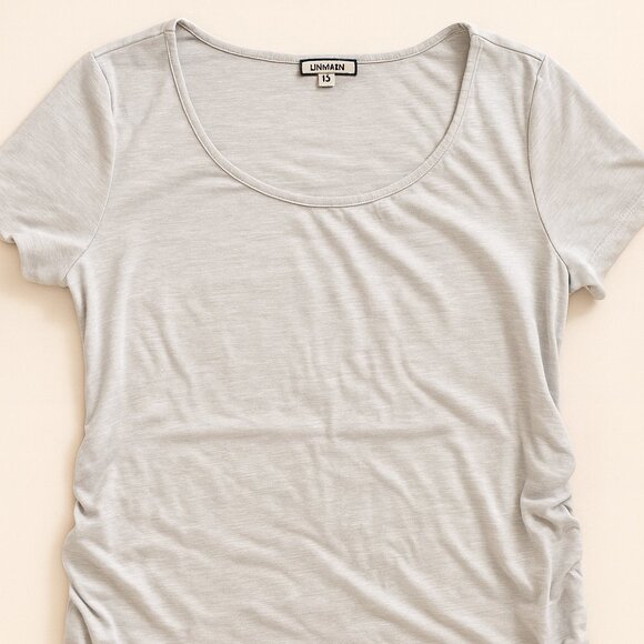 GINKANA Maternity Shirt L Ruched Side Stretch Tee Pregnancy- White - M003 - Picture 1 of 4